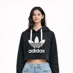 Adidas Trefoil Logo Cropped Hoodie Sz XS